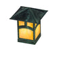 Meyda Lighting Seneca 13" Verdigris Hill Top Outdoor Deck Light With Beige Iridescent Art Shade Glass