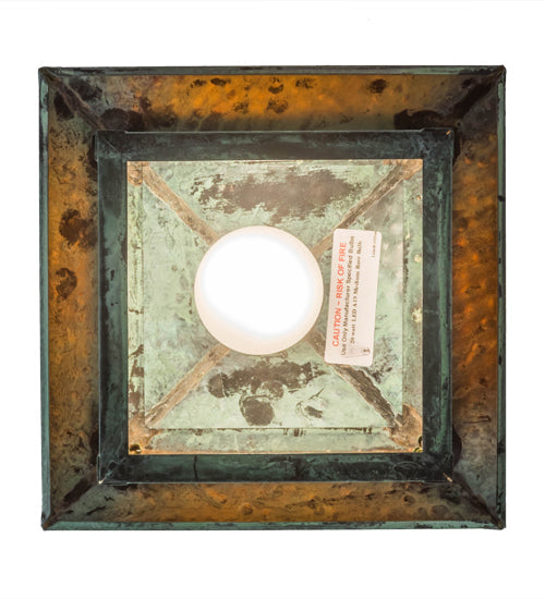 Meyda Lighting Seneca 13" Verdigris Mountain View Pendant Light With Amber Mica Shade Glass