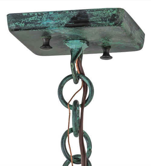 Meyda Lighting Seneca 13" Verdigris Mountain View Pendant Light With Amber Mica Shade Glass