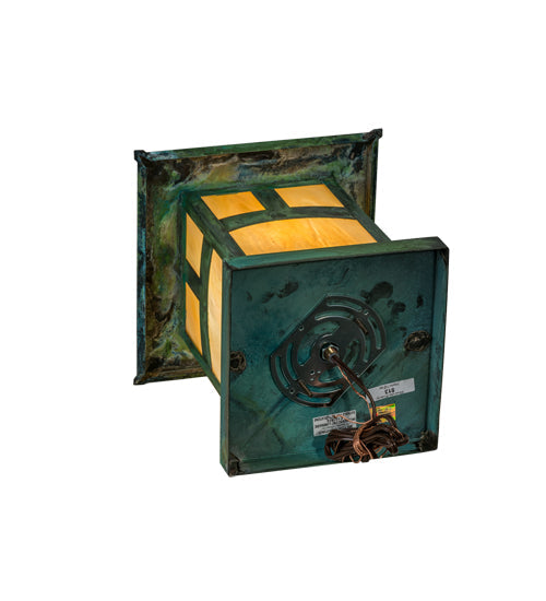 Meyda Lighting Seneca 13" Verdigris Outdoor Pier Mount Deck Light With Beige Iridescent Shade Glass