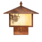Meyda Lighting Seneca 13" Vintage Copper Winter Pine Curved Arm Wall Sconce With Beige Iridescent Shade Glass