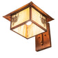 Meyda Lighting Seneca 13" Vintage Copper Winter Pine Curved Arm Wall Sconce With Beige Iridescent Shade Glass
