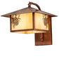 Meyda Lighting Seneca 13" Vintage Copper Winter Pine Curved Arm Wall Sconce With Beige Iridescent Shade Glass