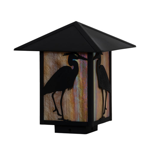 Meyda Lighting Seneca 14" Craftsman Brown Heron Outdoor Deck Light With Beige Iridescent Shade Glass