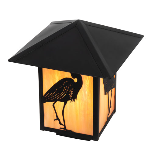 Meyda Lighting Seneca 14" Craftsman Brown Heron Outdoor Deck Light With Beige Iridescent Shade Glass