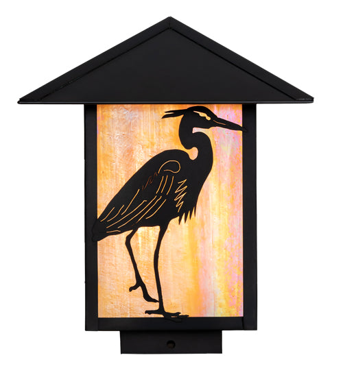 Meyda Lighting Seneca 14" Craftsman Brown Heron Outdoor Deck Light With Beige Iridescent Shade Glass