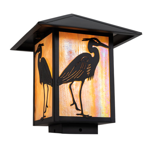 Meyda Lighting Seneca 14" Craftsman Brown Heron Outdoor Deck Light With Beige Iridescent Shade Glass