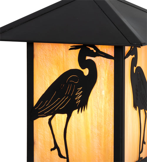 Meyda Lighting Seneca 14" Craftsman Brown Heron Outdoor Deck Light With Beige Iridescent Shade Glass