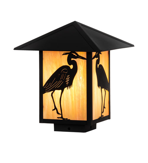 Meyda Lighting Seneca 14" Craftsman Brown Heron Outdoor Deck Light With Beige Iridescent Shade Glass