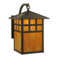 Meyda Lighting Seneca 14" Craftsman Brown Window Pane Curved Arm Wall Sconce With Honey Amber Frosted Shade Glass