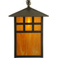 Meyda Lighting Seneca 14" Craftsman Brown Window Pane Curved Arm Wall Sconce With Honey Amber Frosted Shade Glass