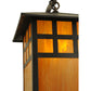 Meyda Lighting Seneca 14" Craftsman Brown Window Pane Curved Arm Wall Sconce With Honey Amber Frosted Shade Glass