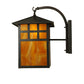 Meyda Lighting Seneca 14" Craftsman Brown Window Pane Curved Arm Wall Sconce With Honey Amber Frosted Shade Glass