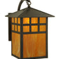 Meyda Lighting Seneca 14" Craftsman Brown Window Pane Curved Arm Wall Sconce With Honey Amber Frosted Shade Glass