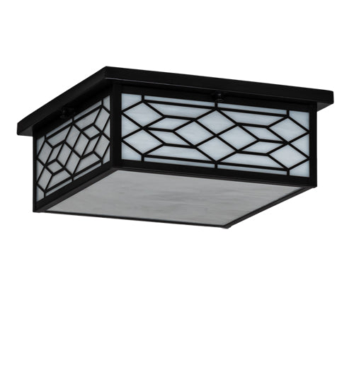 Meyda Lighting Seneca 14"Sq 2-Light Craftsman Brown Ponte Flush Mount Light With White Art Shade Glass