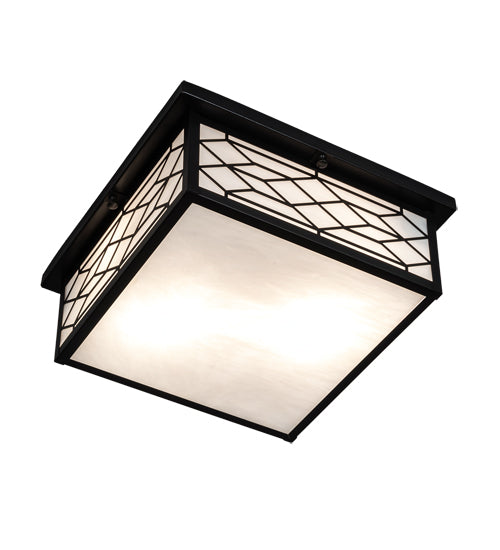 Meyda Lighting Seneca 14"Sq 2-Light Craftsman Brown Ponte Flush Mount Light With White Art Shade Glass