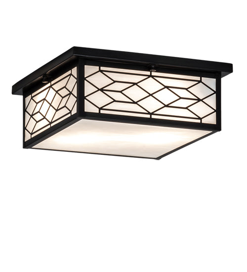 Meyda Lighting Seneca 14"Sq 2-Light Craftsman Brown Ponte Flush Mount Light With White Art Shade Glass