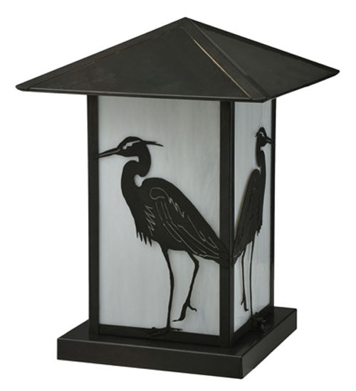Meyda Lighting Seneca 16" Craftsman Brown Heron Outdoor Pier Mount Light With White Art Shade Glass