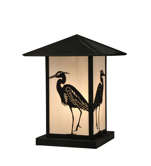 Meyda Lighting Seneca 16" Craftsman Brown Heron Outdoor Pier Mount Light With White Art Shade Glass