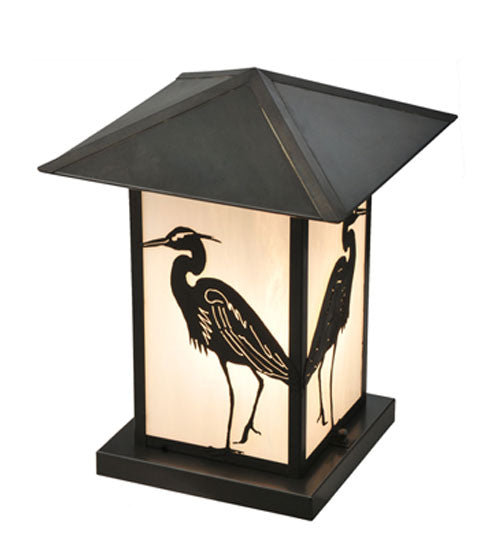 Meyda Lighting Seneca 16" Craftsman Brown Heron Outdoor Pier Mount Light With White Art Shade Glass