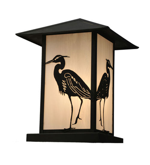 Meyda Lighting Seneca 16" Craftsman Brown Heron Outdoor Pier Mount Light With White Art Shade Glass