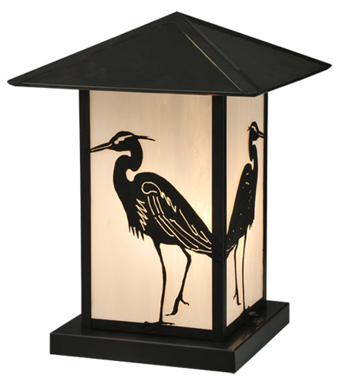 Meyda Lighting Seneca 16" Craftsman Brown Heron Outdoor Pier Mount Light With White Art Shade Glass