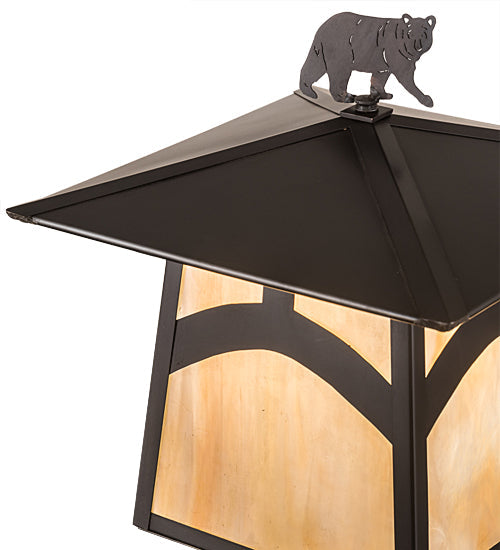 Meyda Lighting Seneca 16" Craftsman Brown Hill Top With Bear Outdoor Post Mount Light With Beige Iridescent Shade Glass