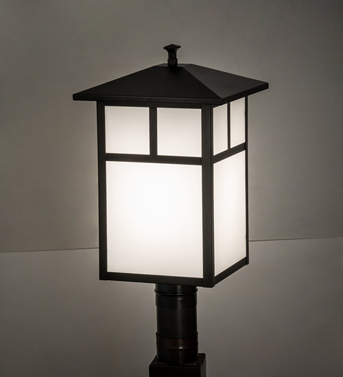 Meyda Lighting Seneca 16" Craftsman Brown On Brass "T" Mission Outdoor Post Mount Light With White Statuario Idalight Shade