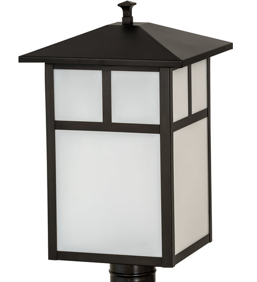 Meyda Lighting Seneca 16" Craftsman Brown On Brass "T" Mission Outdoor Post Mount Light With White Statuario Idalight Shade