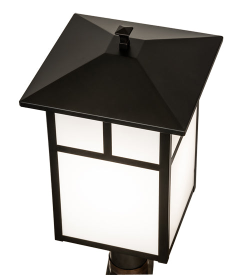Meyda Lighting Seneca 16" Craftsman Brown On Brass "T" Mission Outdoor Post Mount Light With White Statuario Idalight Shade