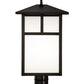 Meyda Lighting Seneca 16" Craftsman Brown On Brass "T" Mission Outdoor Post Mount Light With White Statuario Idalight Shade