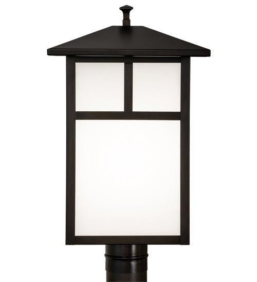 Meyda Lighting Seneca 16" Craftsman Brown On Brass "T" Mission Outdoor Post Mount Light With White Statuario Idalight Shade
