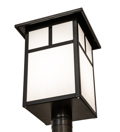 Meyda Lighting Seneca 16" Craftsman Brown On Brass "T" Mission Outdoor Post Mount Light With White Statuario Idalight Shade