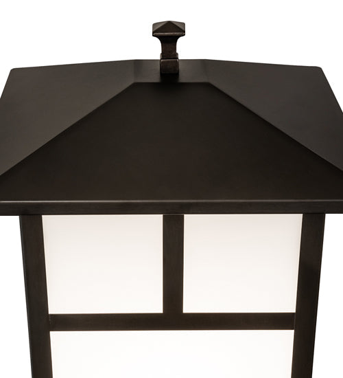 Meyda Lighting Seneca 16" Craftsman Brown On Brass "T" Mission Outdoor Post Mount Light With White Statuario Idalight Shade
