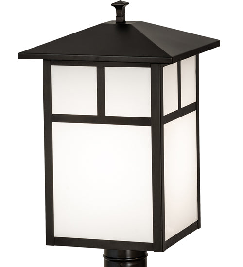 Meyda Lighting Seneca 16" Craftsman Brown On Brass "T" Mission Outdoor Post Mount Light With White Statuario Idalight Shade