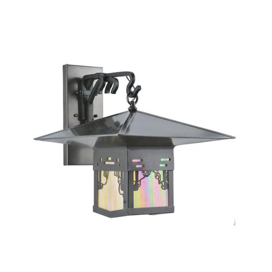 Meyda Lighting Seneca 16" Craftsman Brown Victorian Web Hanging Wall Sconce With Beige Iridescent Shade Glass