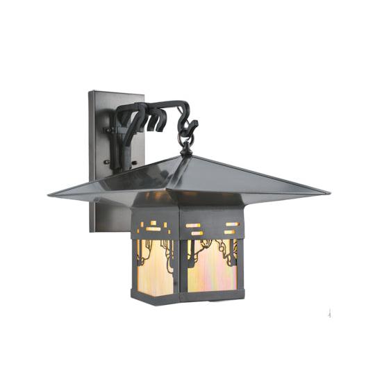 Meyda Lighting Seneca 16" Craftsman Brown Victorian Web Hanging Wall Sconce With Beige Iridescent Shade Glass