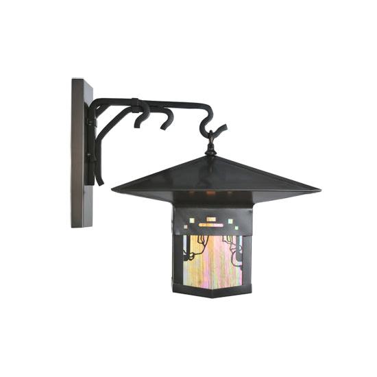 Meyda Lighting Seneca 16" Craftsman Brown Victorian Web Hanging Wall Sconce With Beige Iridescent Shade Glass