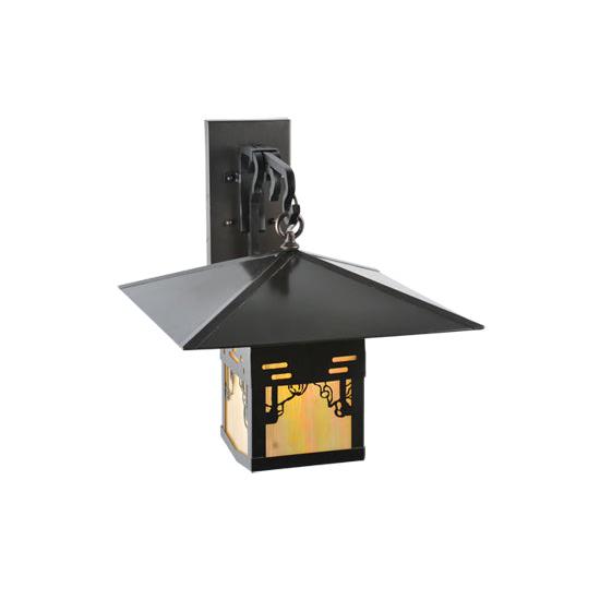 Meyda Lighting Seneca 16" Craftsman Brown Victorian Web Hanging Wall Sconce With Beige Iridescent Shade Glass