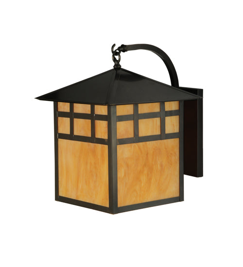Meyda Lighting Seneca 16" Craftsman Brown Window Pane Curved Arm Wall Sconce With Ambra Siena Idalight Shade Glass