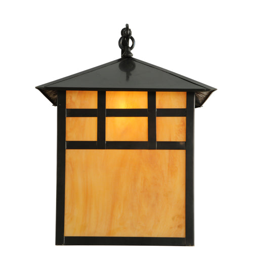Meyda Lighting Seneca 16" Craftsman Brown Window Pane Curved Arm Wall Sconce With Ambra Siena Idalight Shade Glass