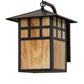 Meyda Lighting Seneca 16" Craftsman Brown Window Pane Curved Arm Wall Sconce With Beige Art Shade Glass