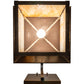 Meyda Lighting Seneca 16" Craftsman Brown Window Pane Curved Arm Wall Sconce With Beige Art Shade Glass