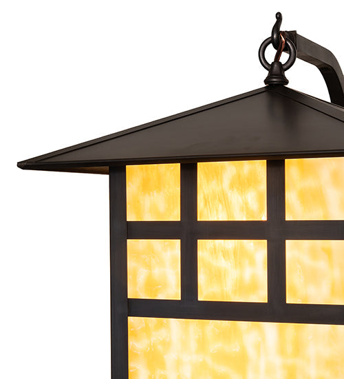 Meyda Lighting Seneca 16" Craftsman Brown Window Pane Curved Arm Wall Sconce With Beige Art Shade Glass