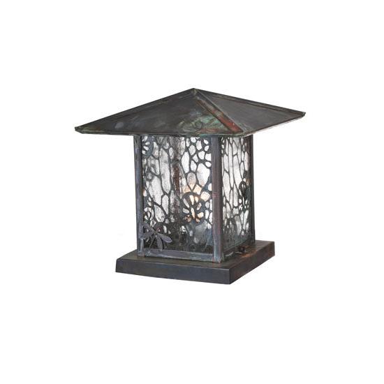 Meyda Lighting Seneca 16" Verdigris Lotus Leaf and Dragonfly Outdoor Lantern Light