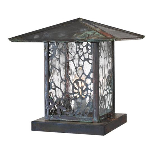 Meyda Lighting Seneca 16" Verdigris Lotus Leaf and Dragonfly Outdoor Lantern Light