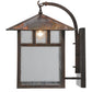 Meyda Lighting Seneca 16" Vintage Copper Double Bar Mission Curved Arm Hanging Wall Sconce With Clear Seeded Shade Glass