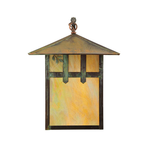 Meyda Lighting Seneca 16" Vintage Copper Left Double Cross Mission W/ Branch Curved Arm Wall Sconce With Beige Shade Glass