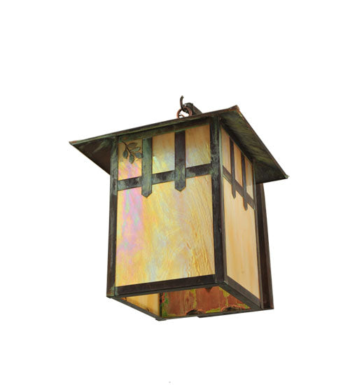 Meyda Lighting Seneca 16" Vintage Copper Left Double Cross Mission W/ Branch Curved Arm Wall Sconce With Beige Shade Glass