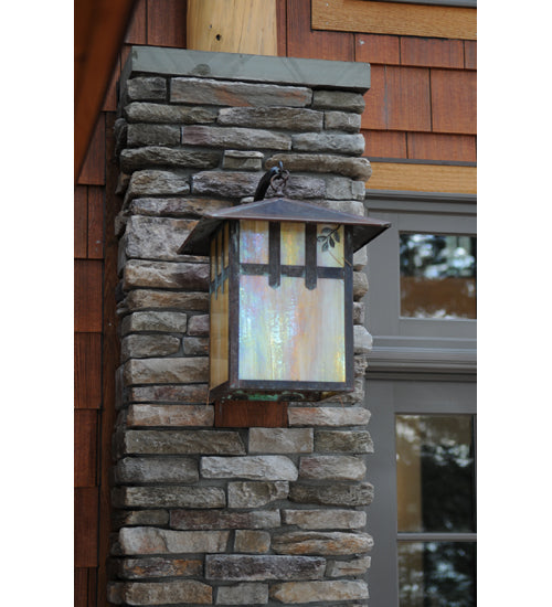 Meyda Lighting Seneca 16" Vintage Copper Right Double Cross Mission W/ Branch Curved Arm Wall Sconce With Beige Shade Glass